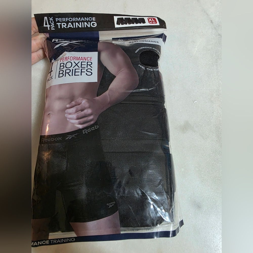 Reebok 4 Pack Performance Training Boxer Briefs, Men's Size XL - Black
